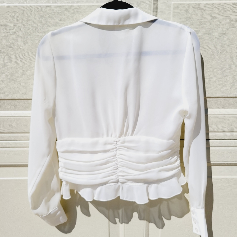 Boston Proper White Ruffled Silky Blouse size 8 - Picture 2 of 8
